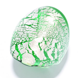 Toscana Italiana Polished Green Murano Glass w/ Silver Flakes Dome Ring