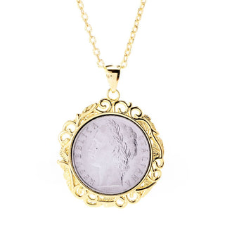 Toscana Italiana 18K Gold Plated Filigree Bezel Genuine 100 Lire Coin Pendant