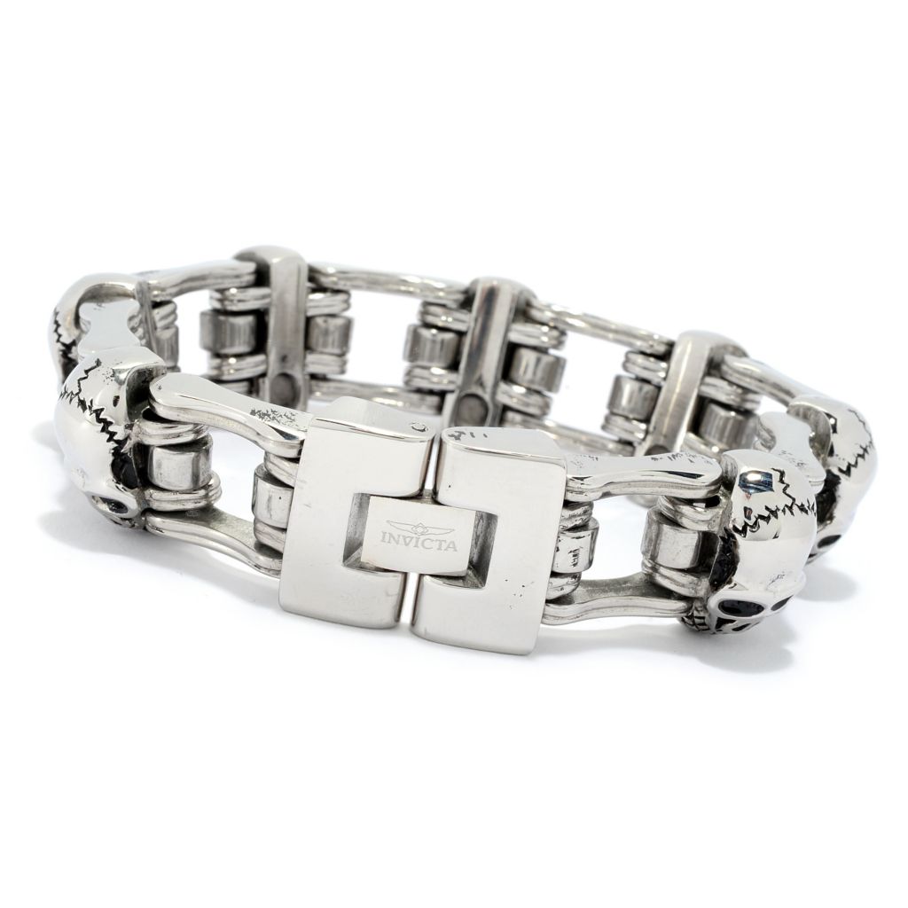 Invicta Men's Stainless Steel Choice of Size Skull Bicycle Chain Bracelet