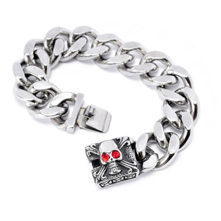 Invicta Men's Stainless Steel Choice of Size Skull Curb Link Bracelet