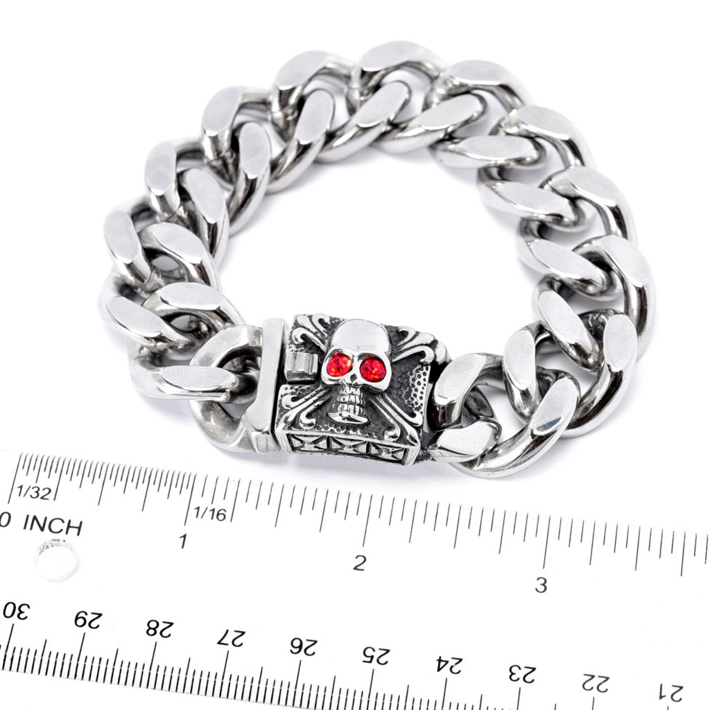 Invicta Men's Stainless Steel Choice of Size Skull Curb Link Bracelet