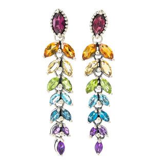 Artisan Silver by Samuel B. 6.38ctw Multi Gem 2" Feather Earrings