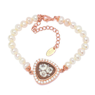 Cameo Italiano "Ballet" Flowers Shell Cameo & Cultured Pearl Bracelet