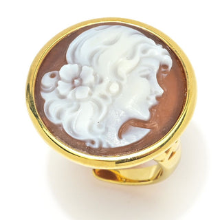 Cameo Italiano 18K Gold Plated "Madame Deco" Shell Cameo Portrait Ring