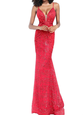Jovani - Embroidered Floral Appliqued Gown