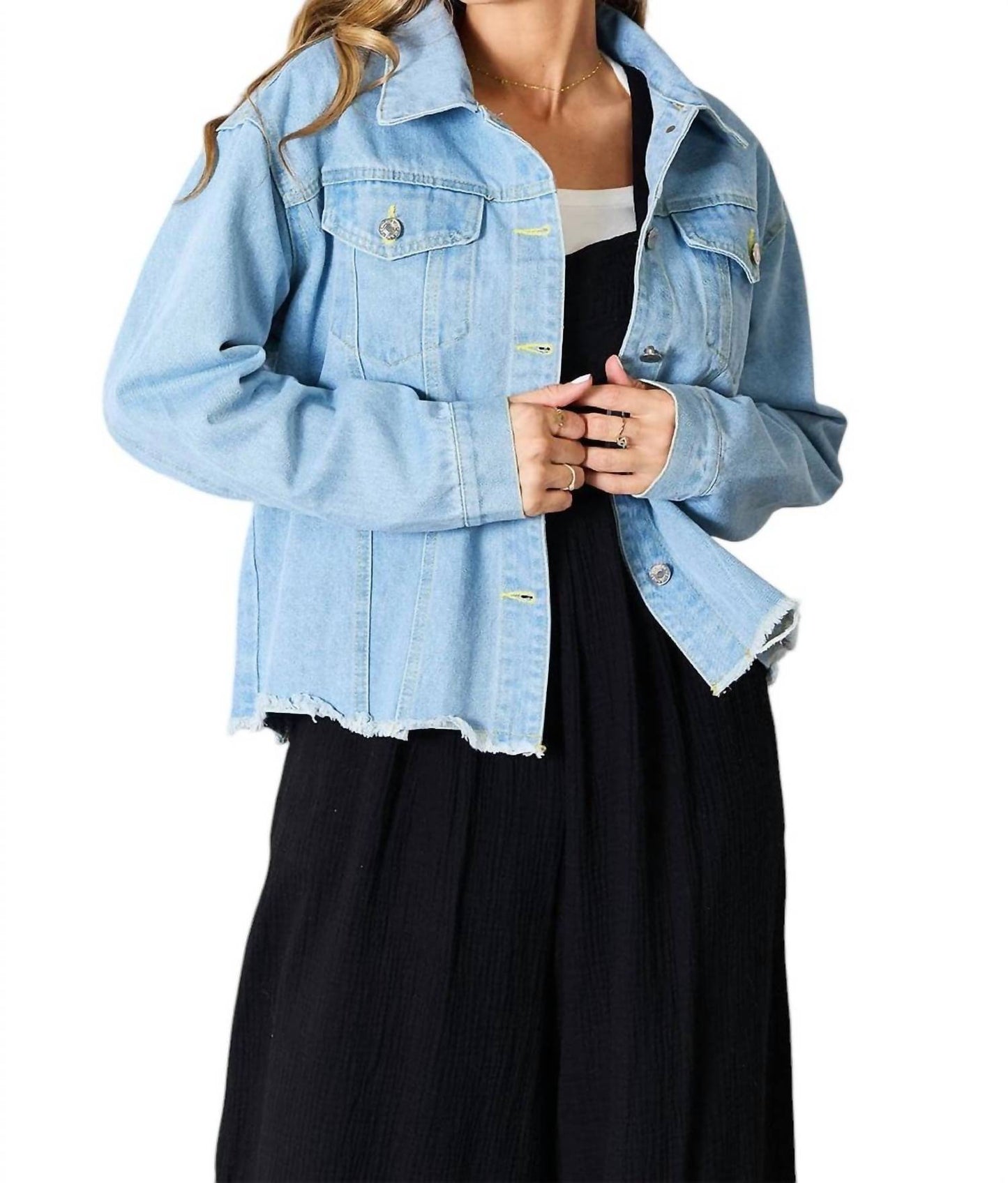 Double Take - Trendy Denim Jacket With Raw Hem