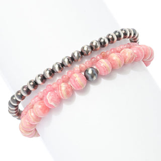 Southwest Elements Sterling Silver Rhodochrosite & Navajo Pearl Bead Bracelet