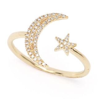 Sabrina Designs 14K Gold 0.14ctw Diamond Moon & Star Ring, 1.9 grams