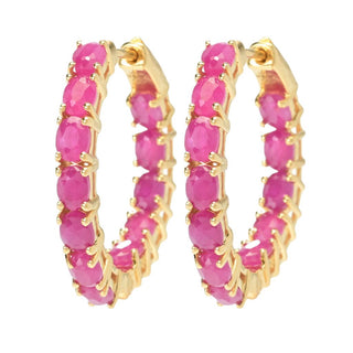 Gem Treasures 18K Vermeil 3.36ctw Burmese Ruby Inside Out Hoop Earrings