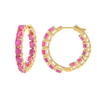 Gem Treasures 18K Vermeil 3.36ctw Burmese Ruby Inside Out Hoop Earrings