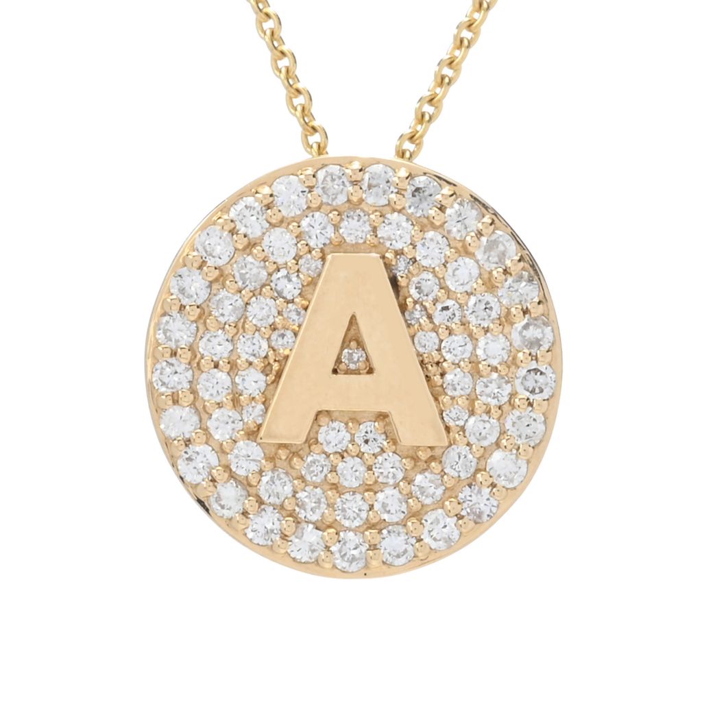 Gems of Distinction 14K Gold 0.62ctw Diamond Initial Disc Pendant w/ Chain