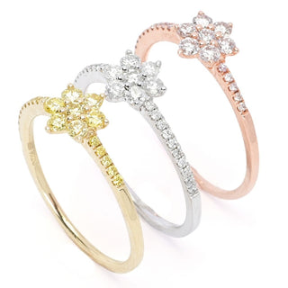 Gems of Distinction 1.18ctw Multi Color Diamond Set of 3 Flower Rings