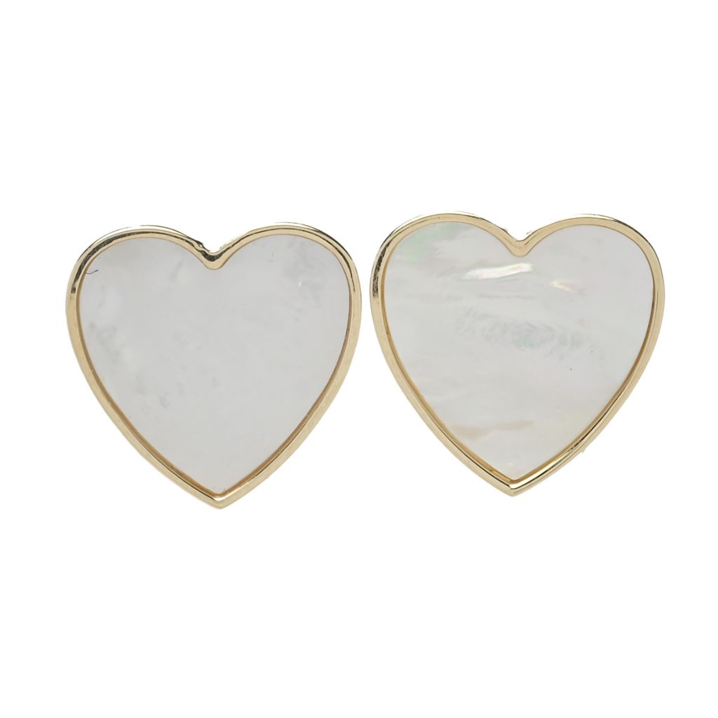 Stefano Oro 14K Gold 13.5x13mm Mother-of-Pearl Heart Button Earrings