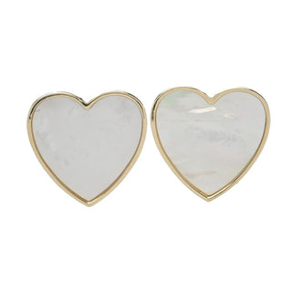 Stefano Oro 14K Gold 13.5x13mm Mother-of-Pearl Heart Button Earrings
