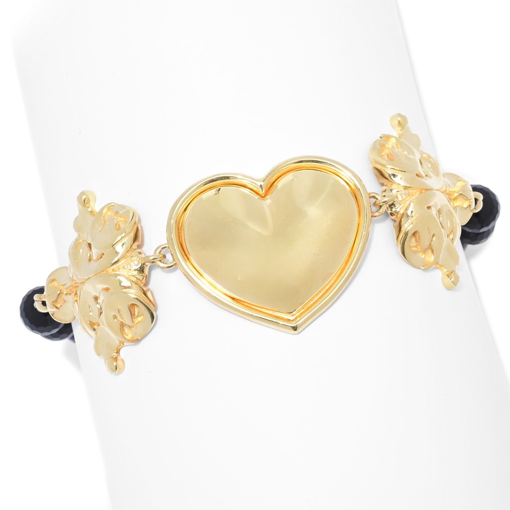 Graziella 23K Gold Plated Black Onyx Bead Heart Bracelet
