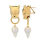 Graziella 23K Gold Plated Simulated Diamond & Baroque Pearl Panther Earrings