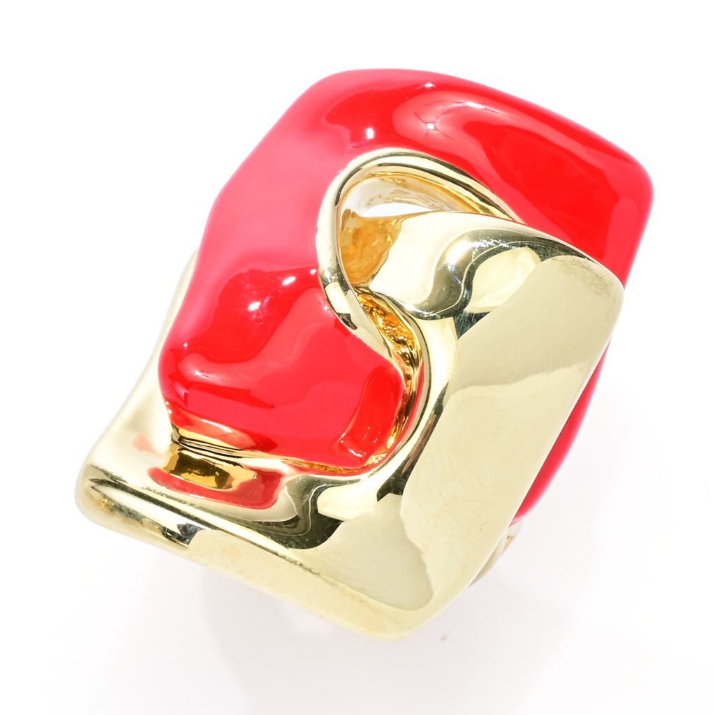 Graziella 23K Gold Plated Electroform Enamel Accented Square Rolo Ring
