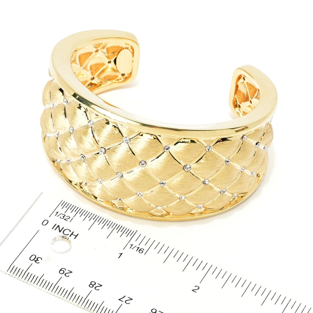 Graziella 23K Gold Plated Simulated Diamond 7" Quilted Cuff Bracelet