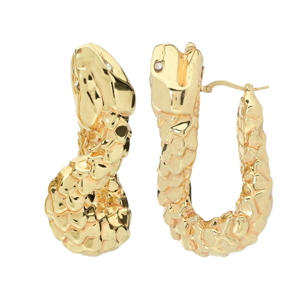 Graziella 23K Gold Plated Simulated Diamond Snake Hoop Earrings