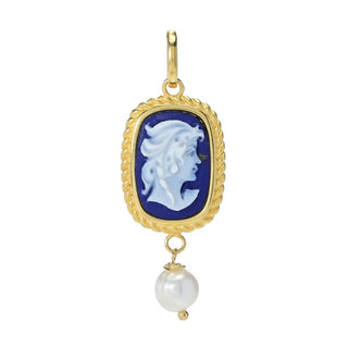 Cameo Italiano 18K Gold Plated "Raffaello" Blue Agate & Cultured Pearl Pendant