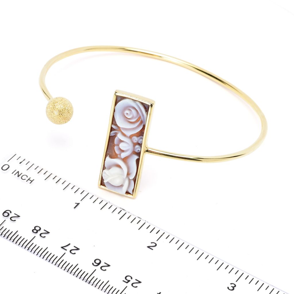 Cameo Italiano 18K Gold Plated "Minima" Rose Shell Cameo Cuff Bracelet