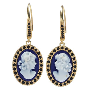 Cameo Italiano "Sunrise" Blue Agate Cameo & Simulated Diamond Drop Earrings