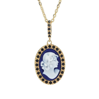 Cameo Italiano "Sunrise" Blue Agate Cameo & Simulated Diamond Pendant w/ Chain