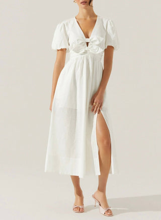 Astr - Citrine Linen Bow Front Midi Dress