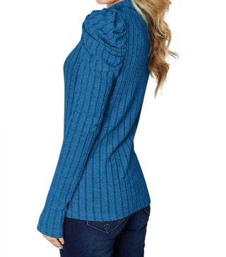 Trendsi - Ribbed Mock Neck Top With Puff Sleeves