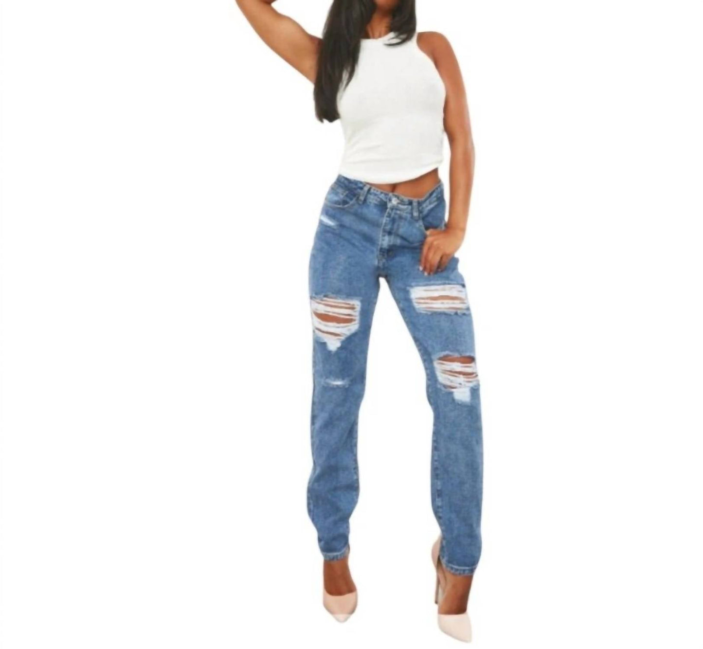 Prettylittlething - Wash Distressed Mom Jeans