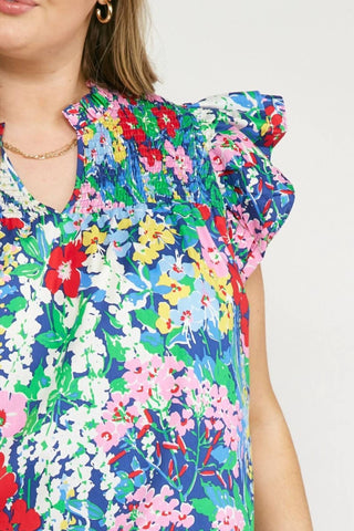Entro - Floral Ruffle Sleeve Top - Plus
