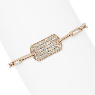 Morris & David 14K Gold 1.00ctw Diamond Dog Tag Paperclip Bracelet