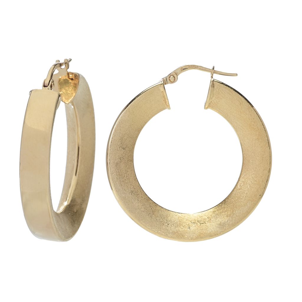 Toscana Italiana "Duo" Polished & Setosa Inner Knife Edge Hoop Earrings