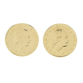 Toscana Italiana 18K Gold Plated Genuine 200 Lire Coin Button Stud Earrings