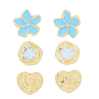 Toscana Italiana Set of 3 Acqua Bagnata, Choice of Gem & Enamel Stud Earrings