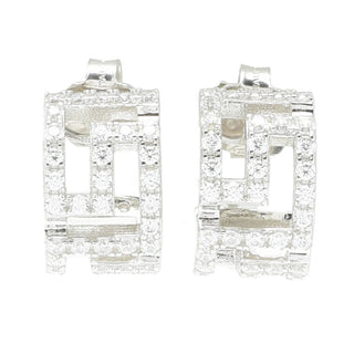 Sorrento Italian Silver 1.44 DEW Simulated Diamond Greek Key J-Hoop Earrings