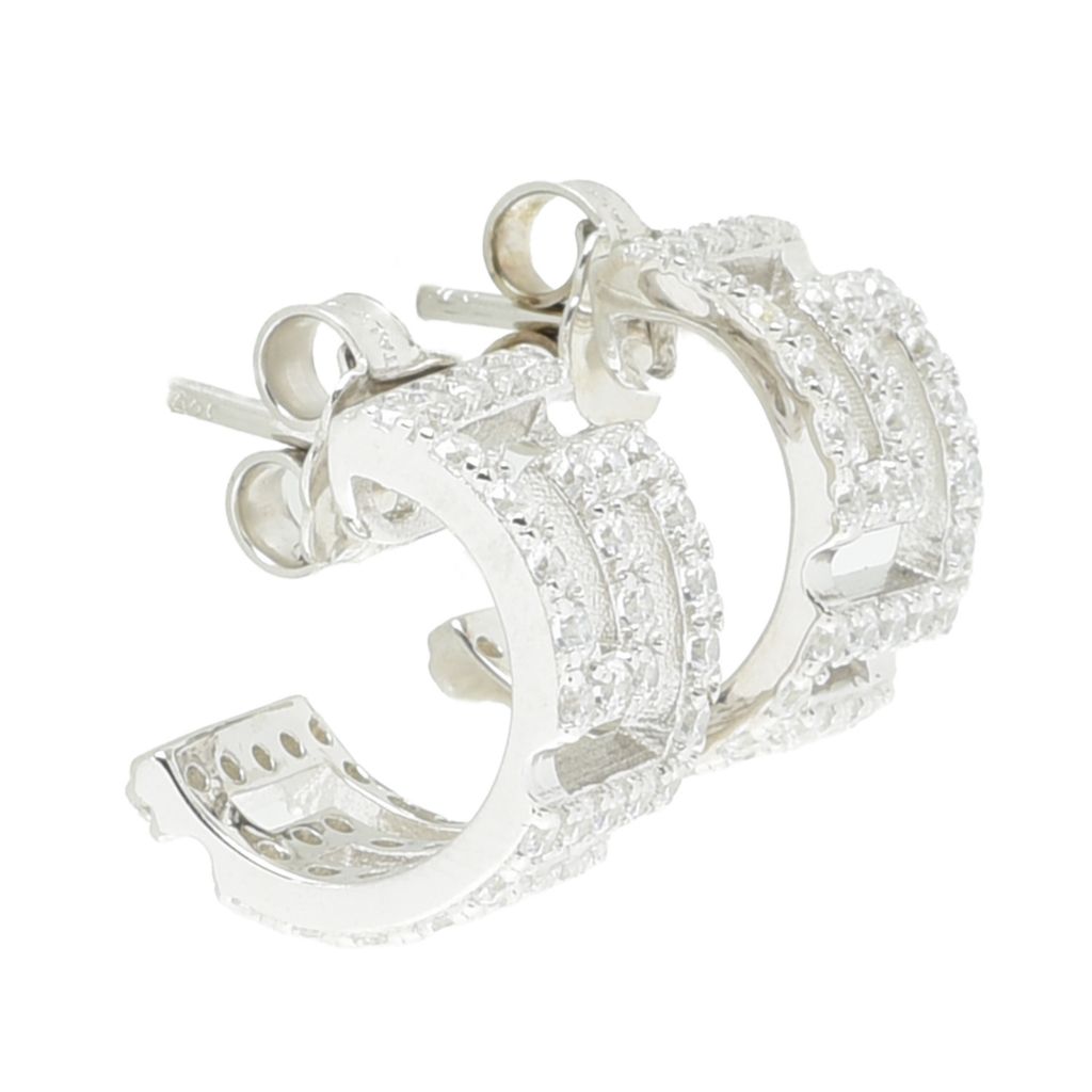 Sorrento Italian Silver 1.44 DEW Simulated Diamond Greek Key J-Hoop Earrings