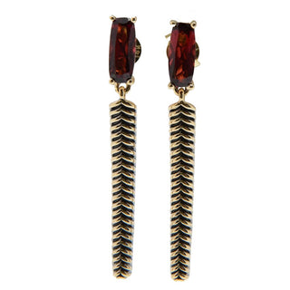 DArte 14K Herringbone Gold 2.50ctw Red Garnet Bar Drop Earrings