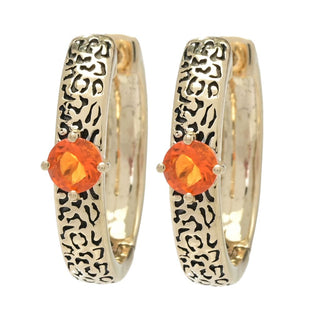 DArte 14K Leopard Gold Choice of Exotic Gemstone Hoop Earrings