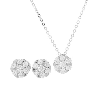 Diamond Treasures Platinum 0.90ctw Diamond Pendant w/ Chain & Stud Earrings Set