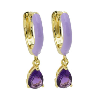 18K Gold Plated Choice of Enamel & Gemstone Charm Hoop Earrings