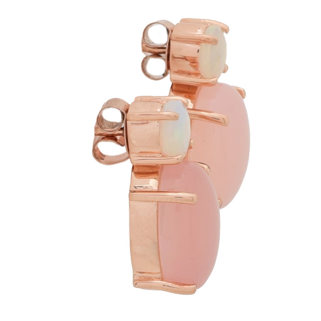 18K Gold Plated 14x10mm Oval Pink Chalcedony & Ethiopian Opal Drop Earrings