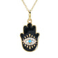 18K Gold Plated 0.19ctw Neon Apatite, Zircon & Enamel Hamsa Pendant w/ Chain