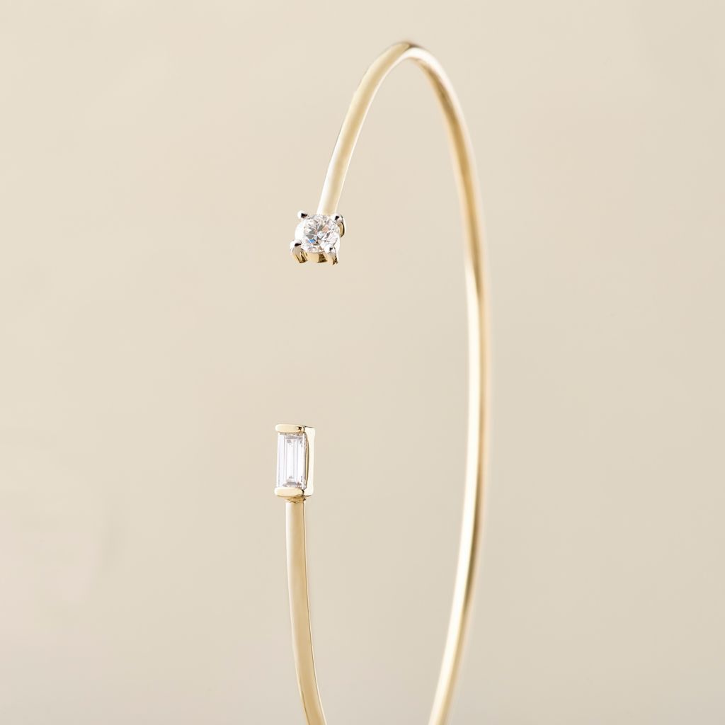 Peace Jewelers 14K Gold 0.33ctw Baguette & Round Lab Grown Diamond Bangle Bracelet