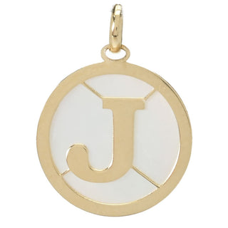 Viale18K Italian Gold 14.5mm Disc Mother-of-Pearl Initial Pendant