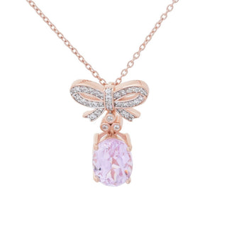 Gem Treasures 18K Rose Vermeil 3.70ctw Kunzite & Zircon Bow Pendant w/ Chain