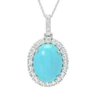 Gem Treasures 20x15mm Sleeping Beauty Turquoise & Zircon Pendant