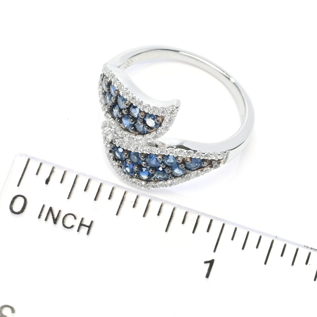 Gem Treasures 1.28ctw Ceylon Sapphire & Zircon Wave Bypass Ring
