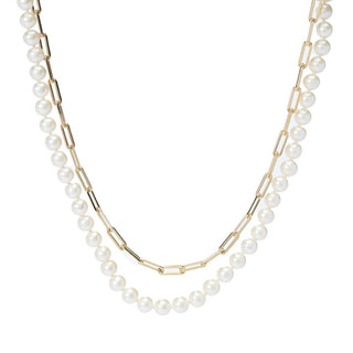 Imperial Pearl Freshwater Cultured Pearl & Paperclip Chain 2-Row Necklace