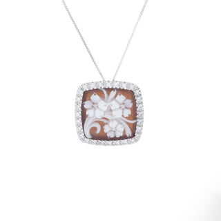 Cameo Italiano 14K Gold 14mm Floral Bouquet Cameo & Diamond Pendant w/ Chain